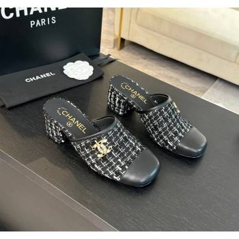 Chanel Tweed and Lambskin Heel Mules 2.5m/4.5cm Black2 2024 CH101507 (MD-241015102)