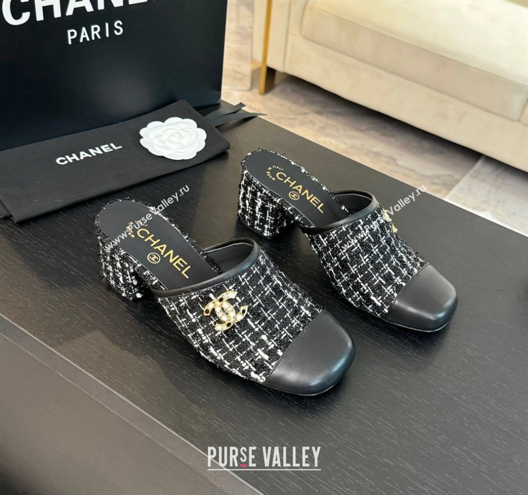 Chanel Tweed and Lambskin Heel Mules 2.5m/4.5cm Black2 2024 CH101507 (MD-241015102)