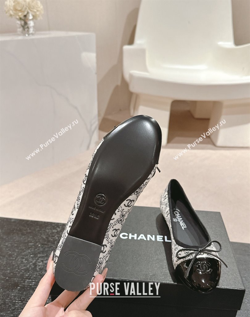 Chanel Classic Embroidered Canvas Patent Calfskin Ballet Flat with Bow Black 2024 CH101703 (MD-241017018)