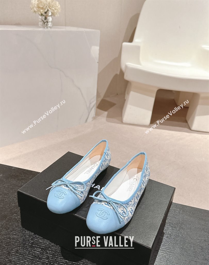 Chanel Classic Embroidered Canvas Calfskin Ballet Flat with Bow Light Blue 2024 CH101703 (MD-241017019)