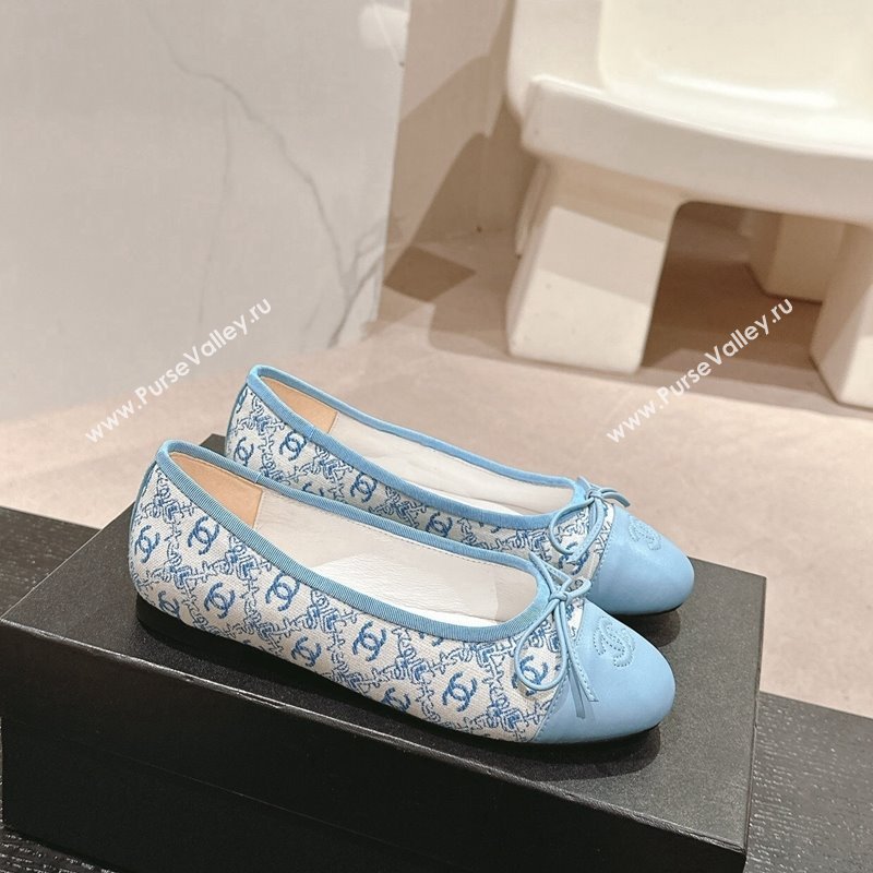 Chanel Classic Embroidered Canvas Calfskin Ballet Flat with Bow Light Blue 2024 CH101703 (MD-241017019)