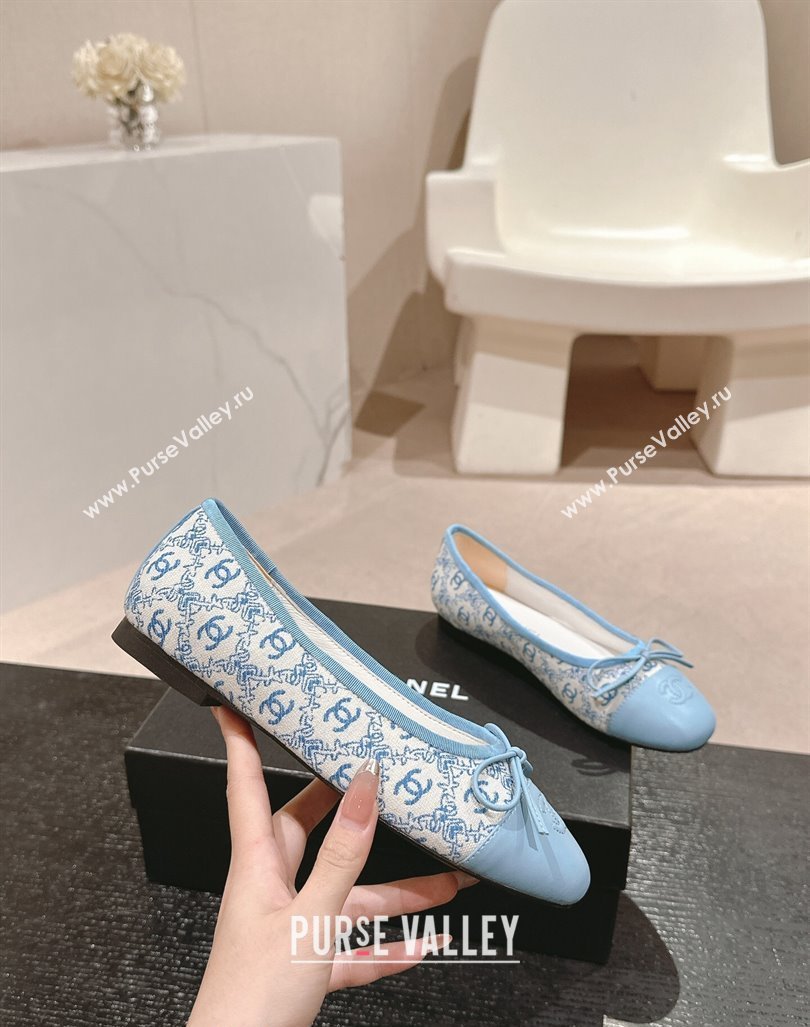 Chanel Classic Embroidered Canvas Calfskin Ballet Flat with Bow Light Blue 2024 CH101703 (MD-241017019)