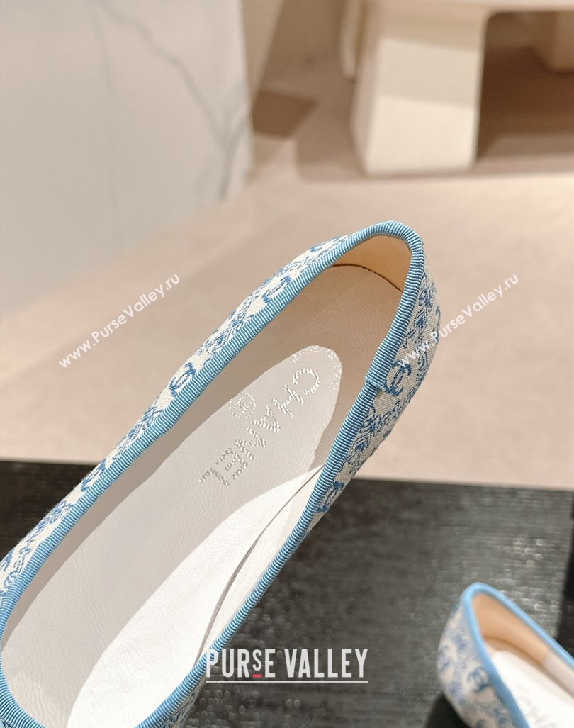 Chanel Classic Embroidered Canvas Calfskin Ballet Flat with Bow Light Blue 2024 CH101703 (MD-241017019)