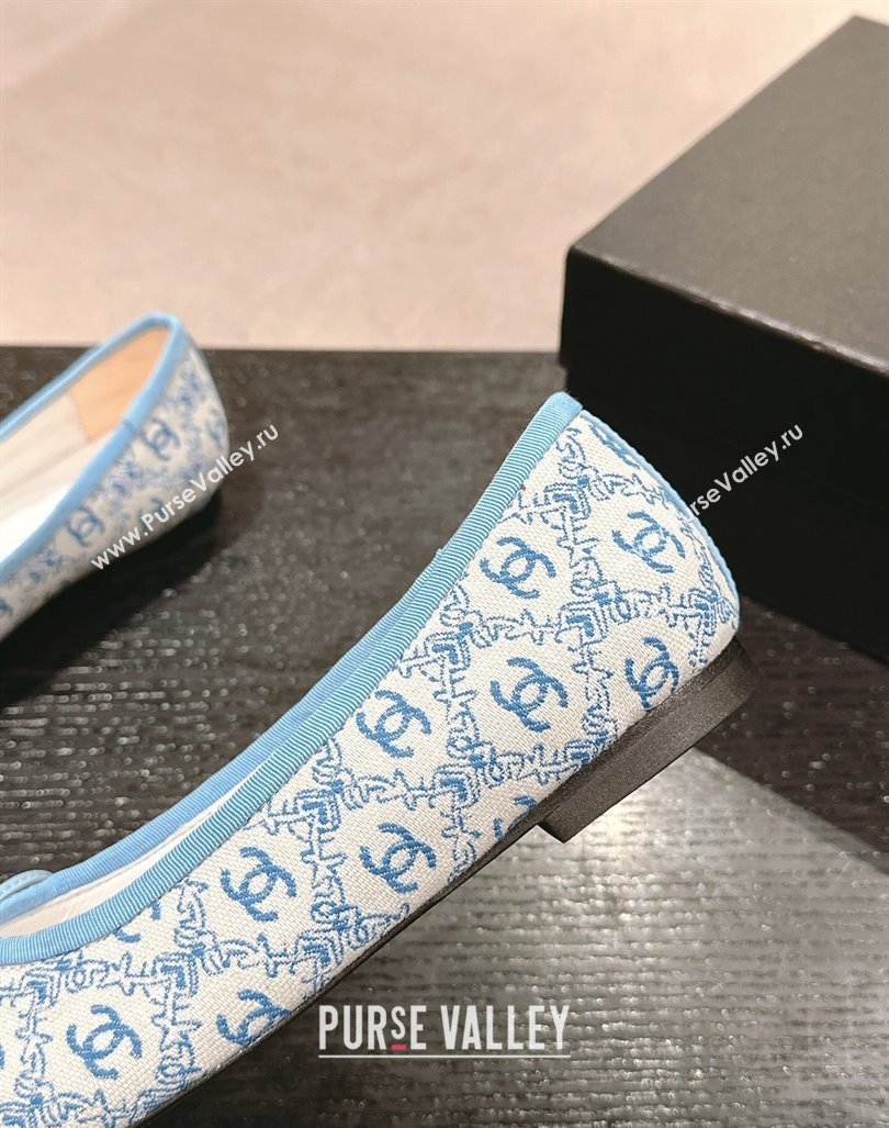 Chanel Classic Embroidered Canvas Calfskin Ballet Flat with Bow Light Blue 2024 CH101703 (MD-241017019)