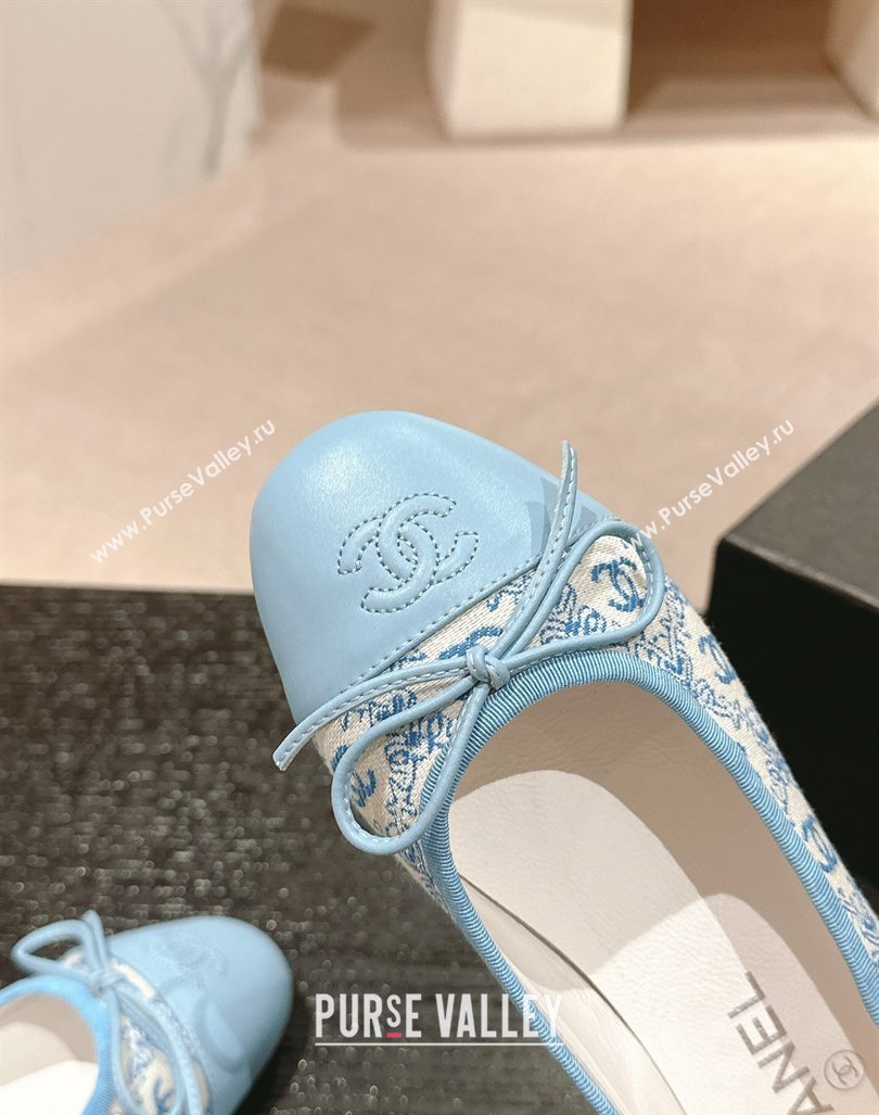 Chanel Classic Embroidered Canvas Calfskin Ballet Flat with Bow Light Blue 2024 CH101703 (MD-241017019)