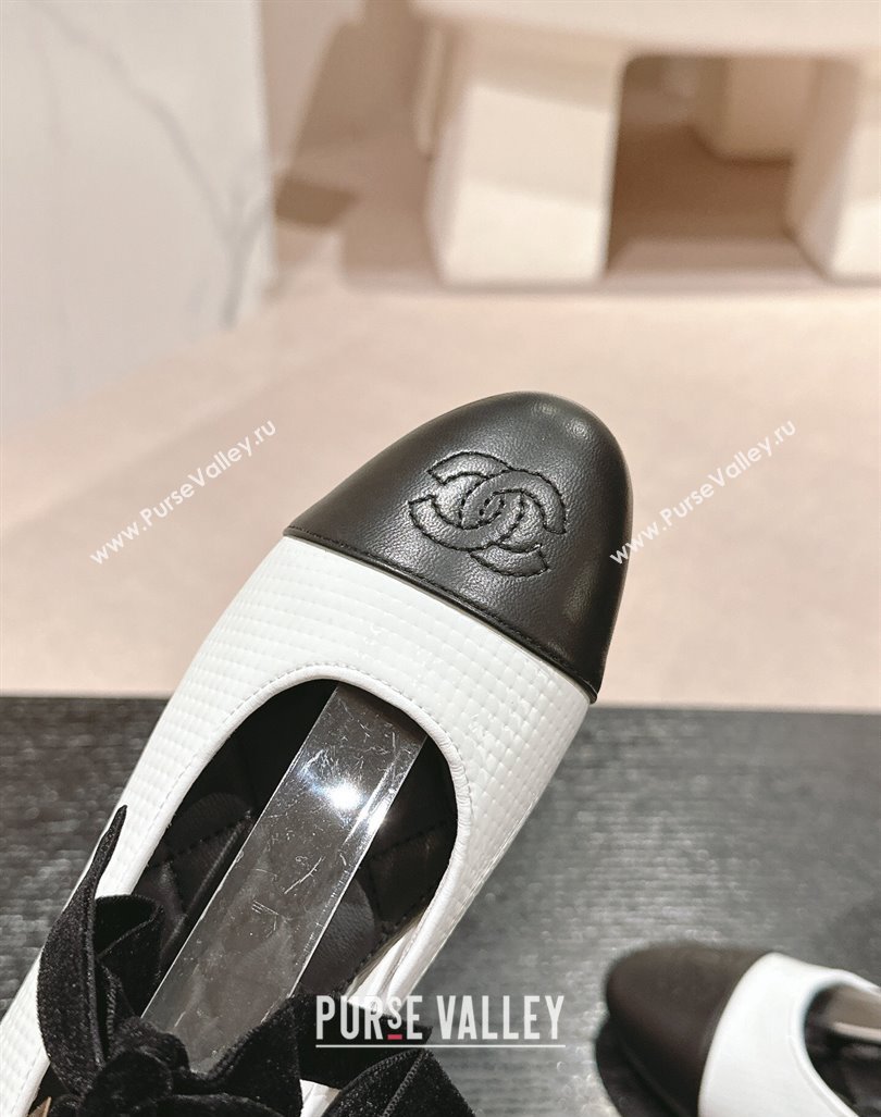 Chanel Embossed Calfskin Ballet Flat with Pearls Laces White 2024 CH101704 (MD-241017020)