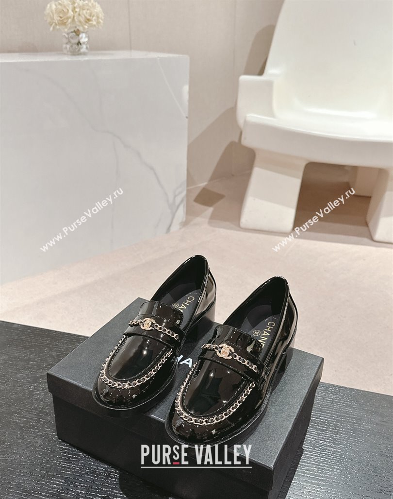 Chanel Patent Calfskin Loafers with Chain Black 2024 CH101705 (MD-241017024)