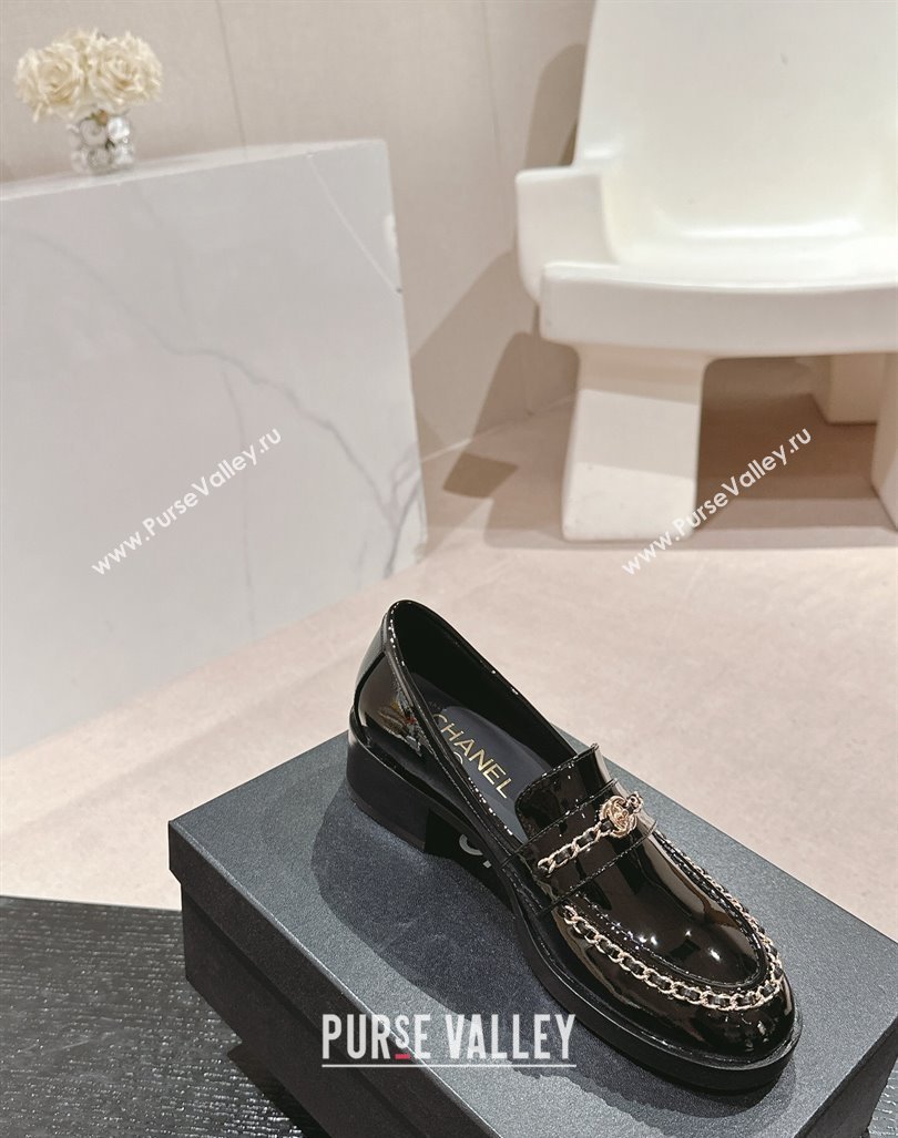 Chanel Patent Calfskin Loafers with Chain Black 2024 CH101705 (MD-241017024)