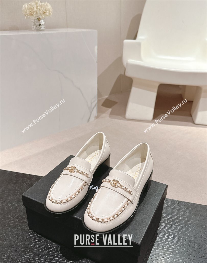 Chanel Calfskin Loafers with Chain White 2024 CH101705 (MD-241017025)