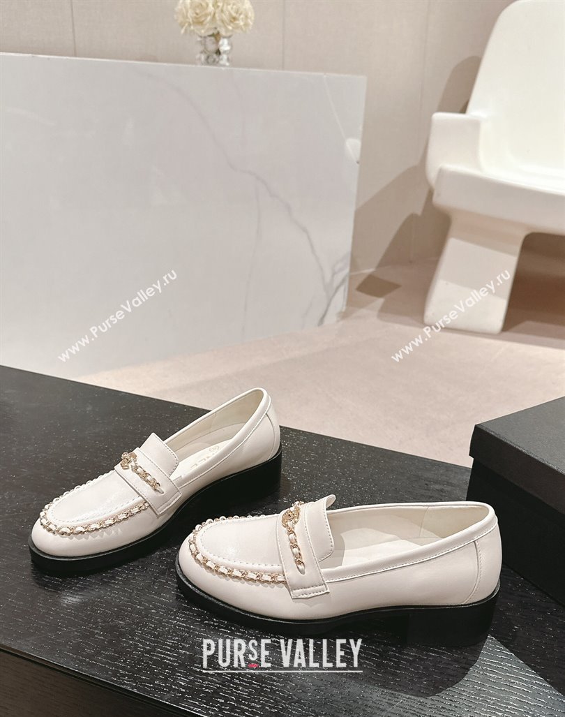 Chanel Calfskin Loafers with Chain White 2024 CH101705 (MD-241017025)