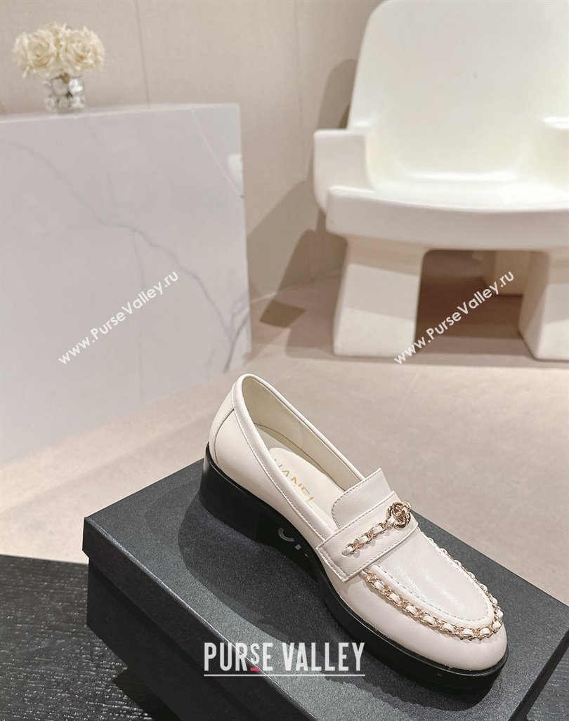 Chanel Calfskin Loafers with Chain White 2024 CH101705 (MD-241017025)