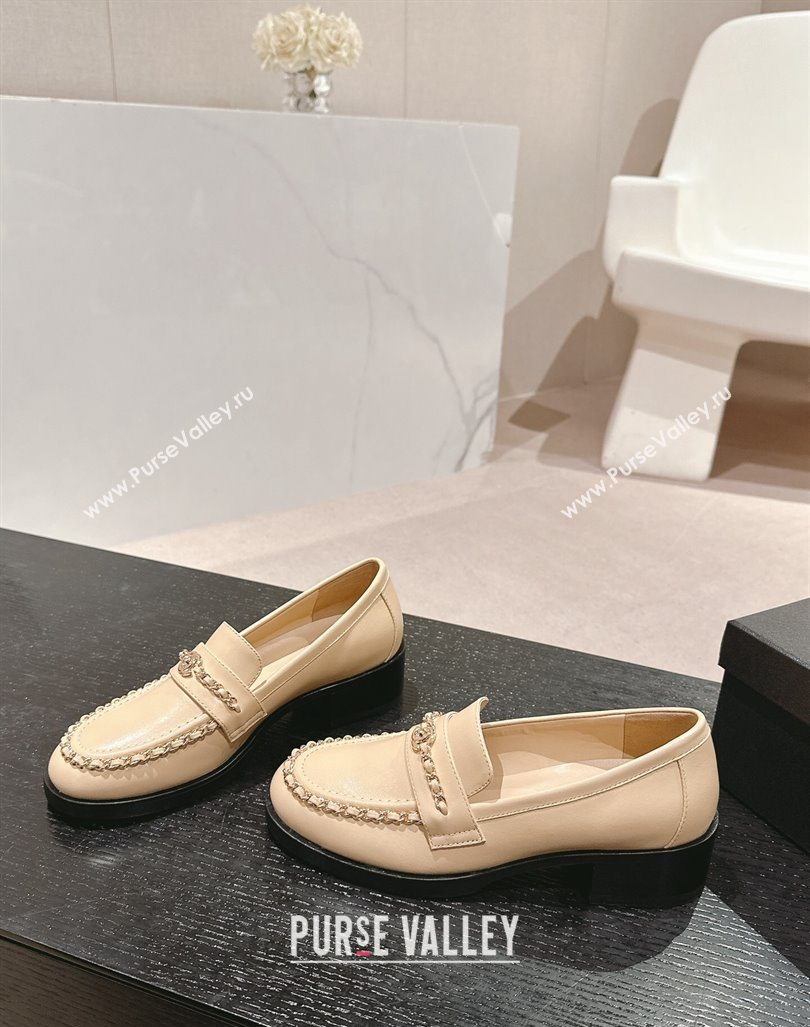 Chanel Calfskin Loafers with Chain Beige 2024 CH101705 (MD-241017026)