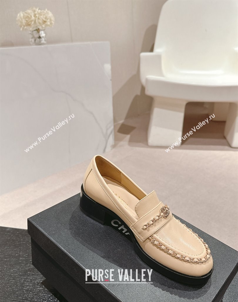 Chanel Calfskin Loafers with Chain Beige 2024 CH101705 (MD-241017026)