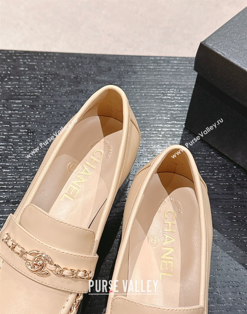 Chanel Calfskin Loafers with Chain Beige 2024 CH101705 (MD-241017026)