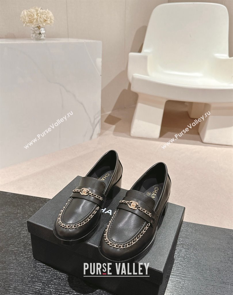 Chanel Calfskin Leather Loafers with Chain Black 2024 CH101705 (MD-241017027)