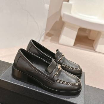 Chanel Calfskin Leather Loafers with Chain Black 2024 CH101705 (MD-241017027)