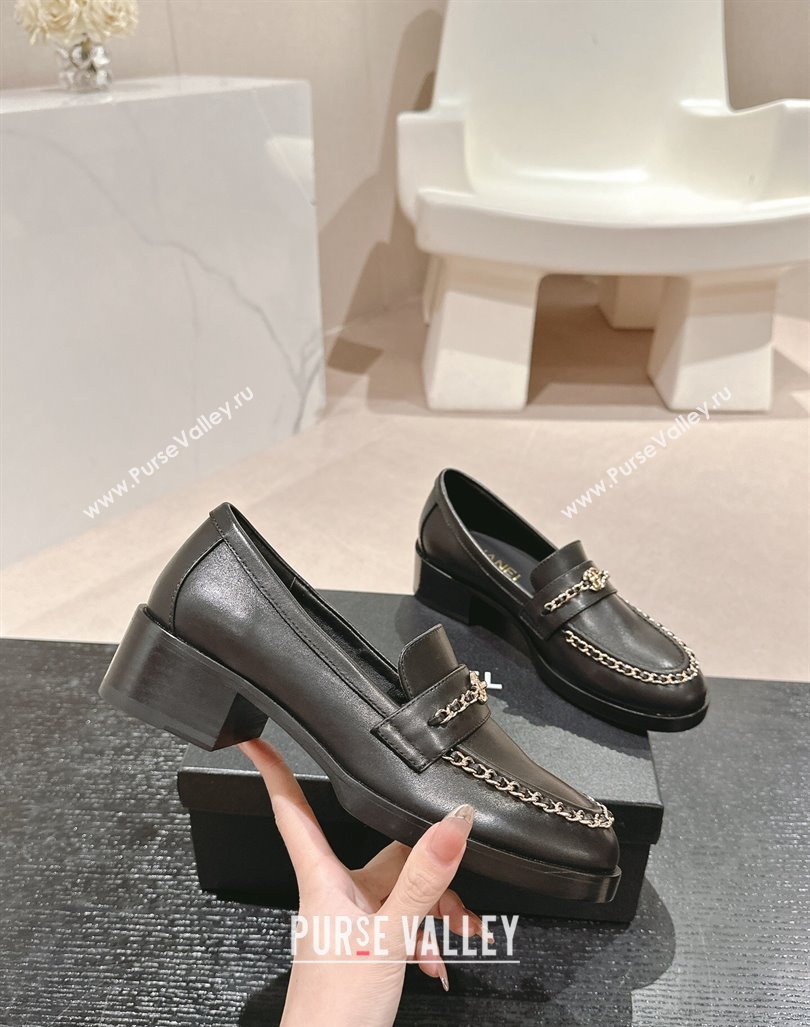 Chanel Calfskin Leather Loafers with Chain Black 2024 CH101705 (MD-241017027)