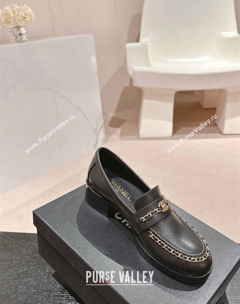 Chanel Calfskin Leather Loafers with Chain Black 2024 CH101705 (MD-241017027)