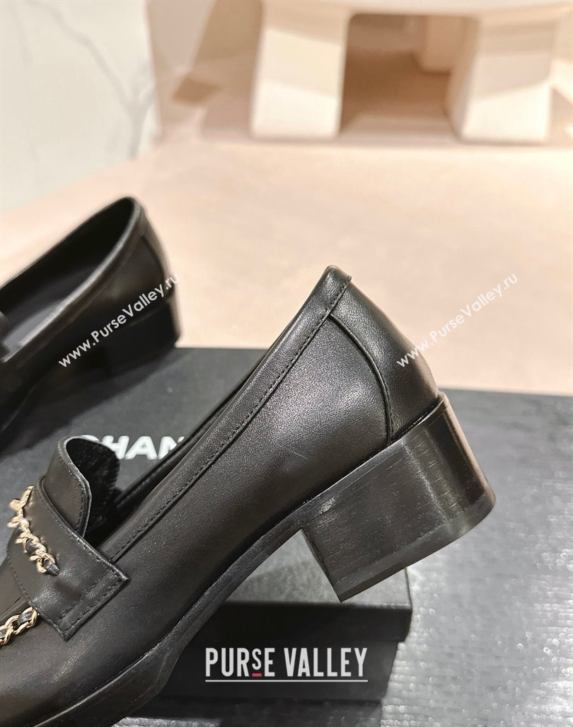 Chanel Calfskin Leather Loafers with Chain Black 2024 CH101705 (MD-241017027)