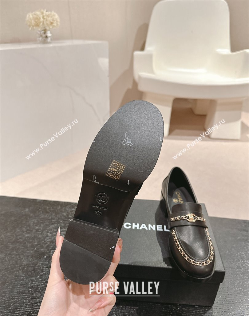 Chanel Calfskin Leather Loafers with Chain Black 2024 CH101705 (MD-241017027)