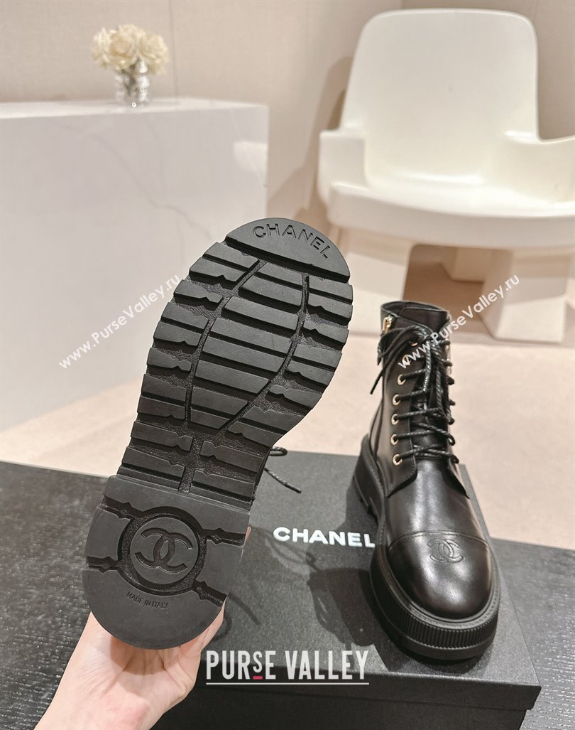 Chanel Calfskin Leather Lace-up Platform Ankle Boots 5cm with Side CC Black 2024 CH090905 (MD-241015114)