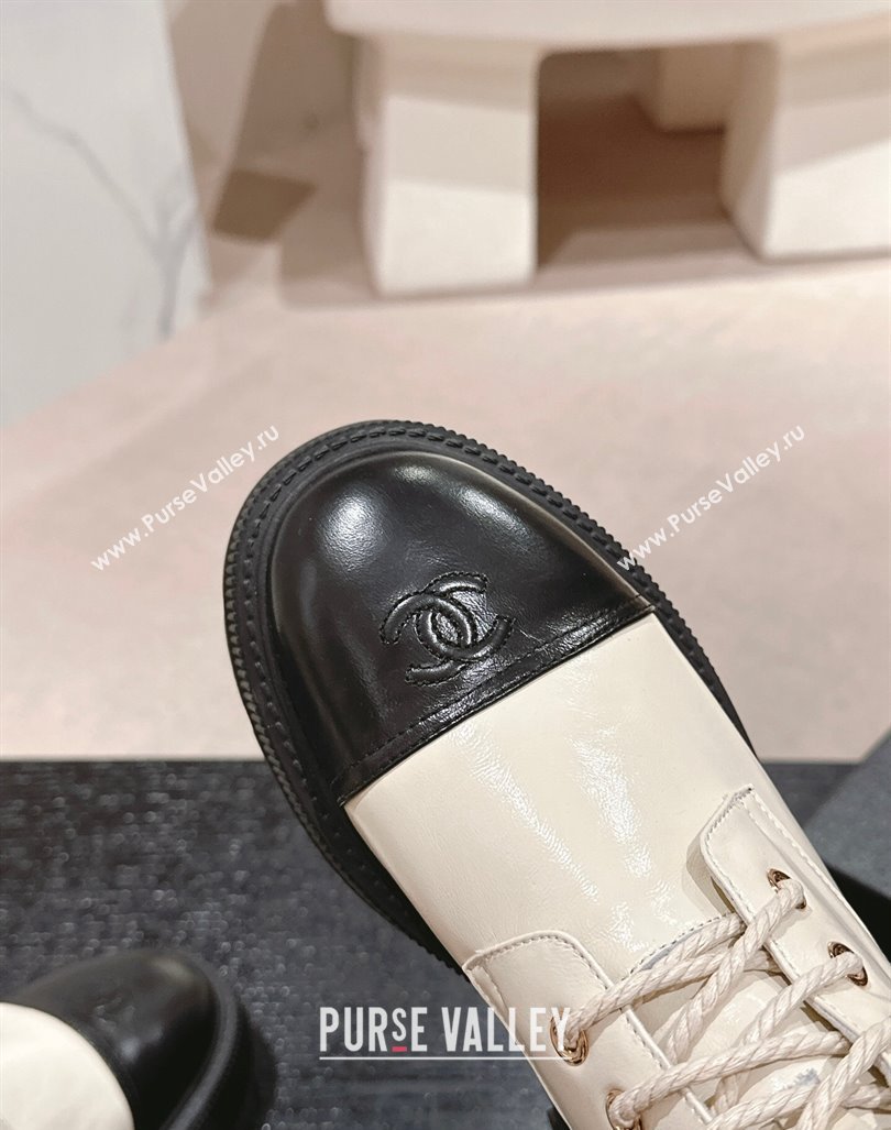 Chanel Shiny Calfskin Lace-up Platform Ankle Boots 5cm with Side CC White 2024 CH090905 (MD-241015115)