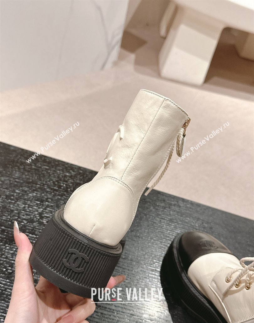 Chanel Shiny Calfskin Lace-up Platform Ankle Boots 5cm with Side CC White 2024 CH090905 (MD-241015115)