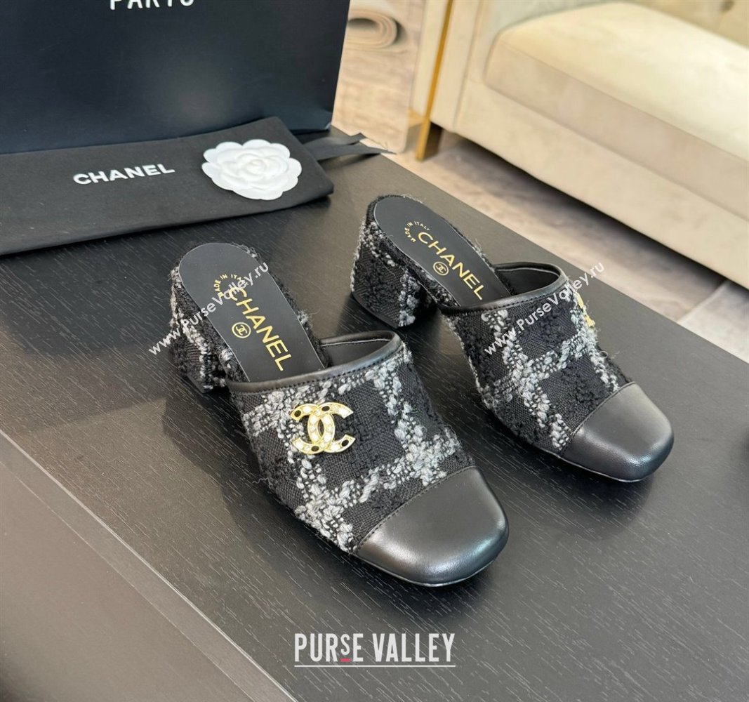 Chanel Tweed and Lambskin Heel Mules 2.5m/4.5cm Black/Grey 2024 CH101507 (MD-241015103)