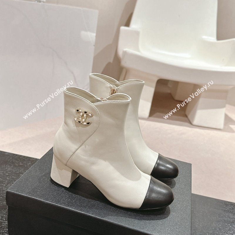 Chanel Calfskin Ankle Boots with Stone CC White 2024 CH101612 (MD-241016045)