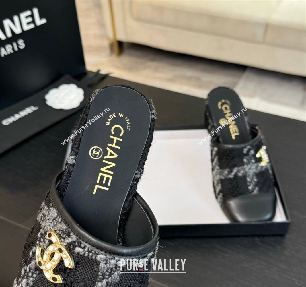 Chanel Tweed and Lambskin Heel Mules 2.5m/4.5cm Black/Grey 2024 CH101507 (MD-241015103)