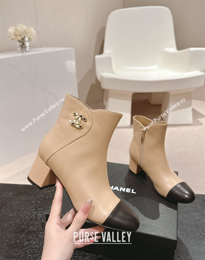 Chanel Calfskin Ankle Boots with Stone CC Beige 2024 CH101612 (MD-241016046)