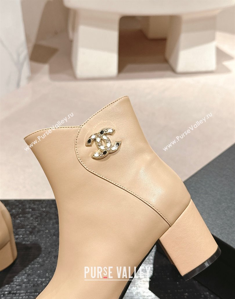 Chanel Calfskin Ankle Boots with Stone CC Beige 2024 CH101612 (MD-241016046)