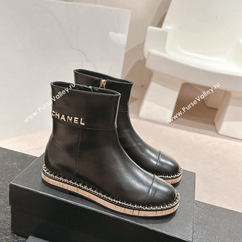 Chanel Calfskin Wood Ankle Boots with Chain Black 2024 CH101614 (MD-241016054)