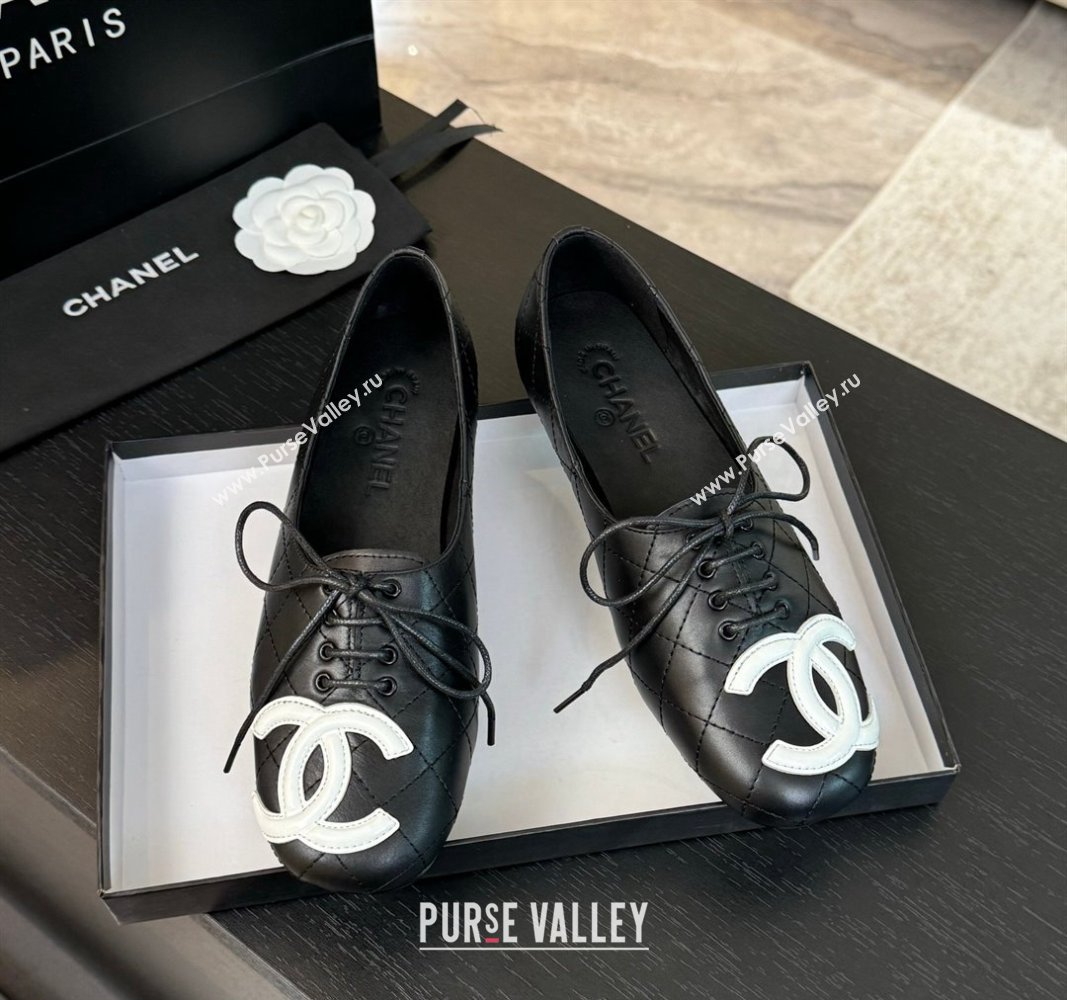 Chanel Calfskin Laced-up Loafers Black 2024 CH101508 (MD-241015104)