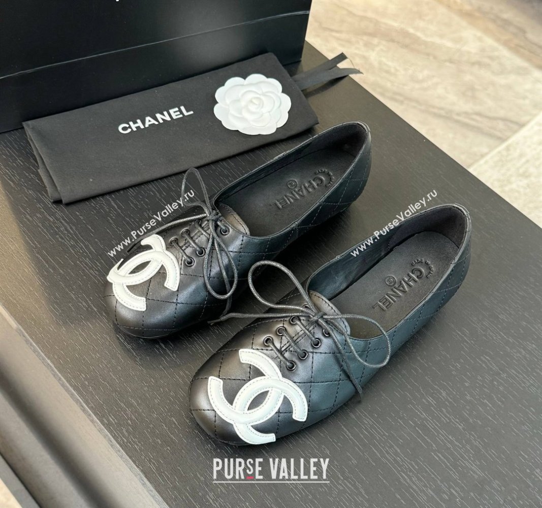 Chanel Calfskin Laced-up Loafers Black 2024 CH101508 (MD-241015104)