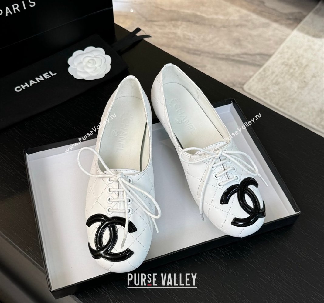 Chanel Calfskin Laced-up Loafers White 2024 CH101508 (MD-241015105)