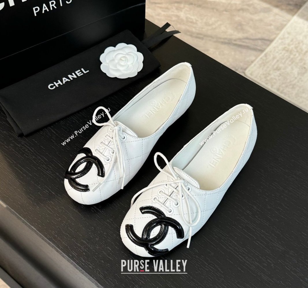 Chanel Calfskin Laced-up Loafers White 2024 CH101508 (MD-241015105)