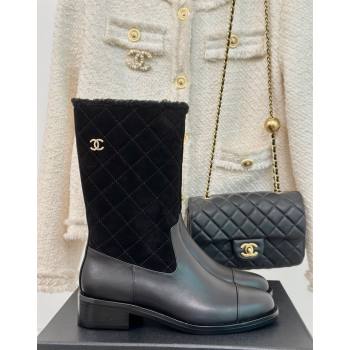 Chanel Quilted Suede and Leather Medium Boots Black 2024 CH101502 (MD-241015075)