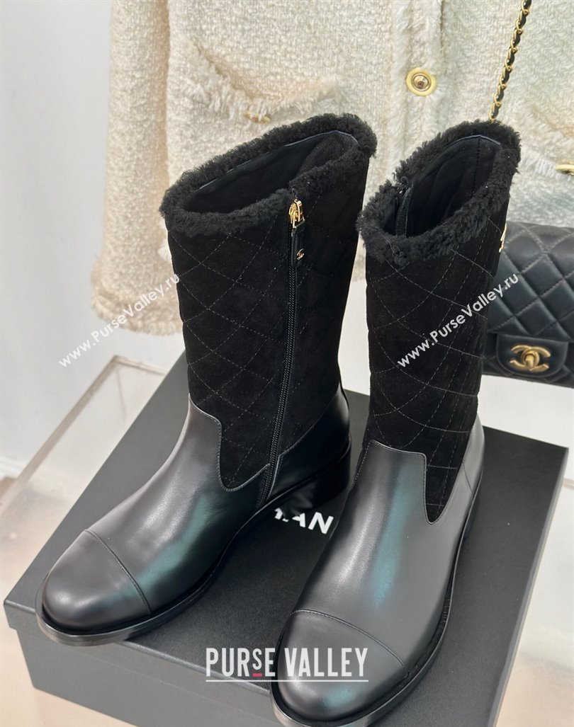 Chanel Quilted Suede and Leather Medium Boots Black 2024 CH101502 (MD-241015075)