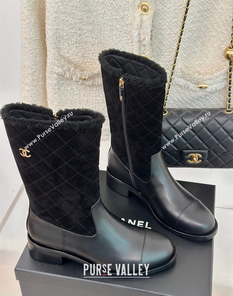 Chanel Quilted Suede and Leather Medium Boots Black 2024 CH101502 (MD-241015075)