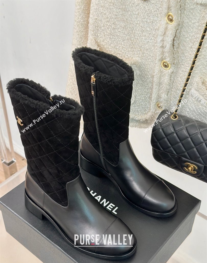 Chanel Quilted Suede and Leather Medium Boots Black 2024 CH101502 (MD-241015075)