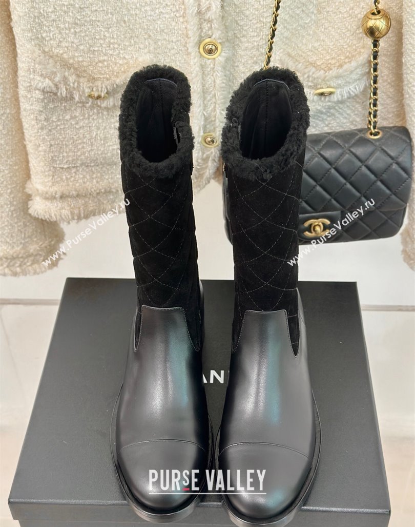 Chanel Quilted Suede and Leather Medium Boots Black 2024 CH101502 (MD-241015075)