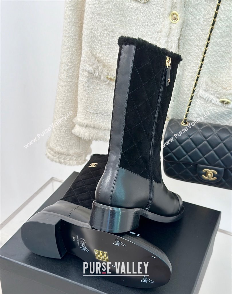 Chanel Quilted Suede and Leather Medium Boots Black 2024 CH101502 (MD-241015075)