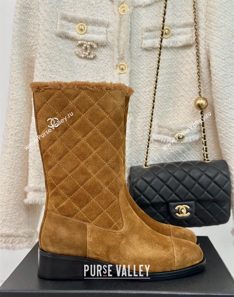 Chanel Quilted Suede Medium Boots Brown 2024 CH101502 (MD-241015076)