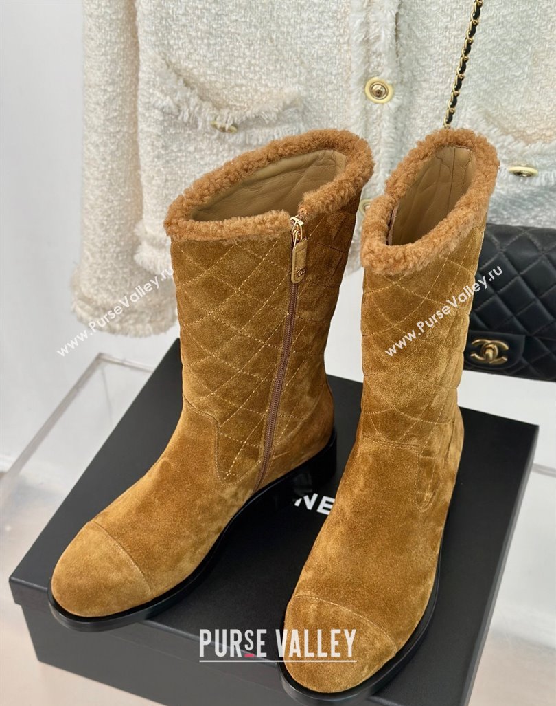 Chanel Quilted Suede Medium Boots Brown 2024 CH101502 (MD-241015076)