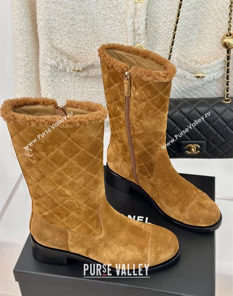 Chanel Quilted Suede Medium Boots Brown 2024 CH101502 (MD-241015076)