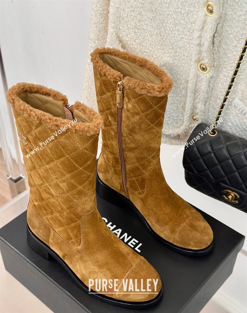 Chanel Quilted Suede Medium Boots Brown 2024 CH101502 (MD-241015076)