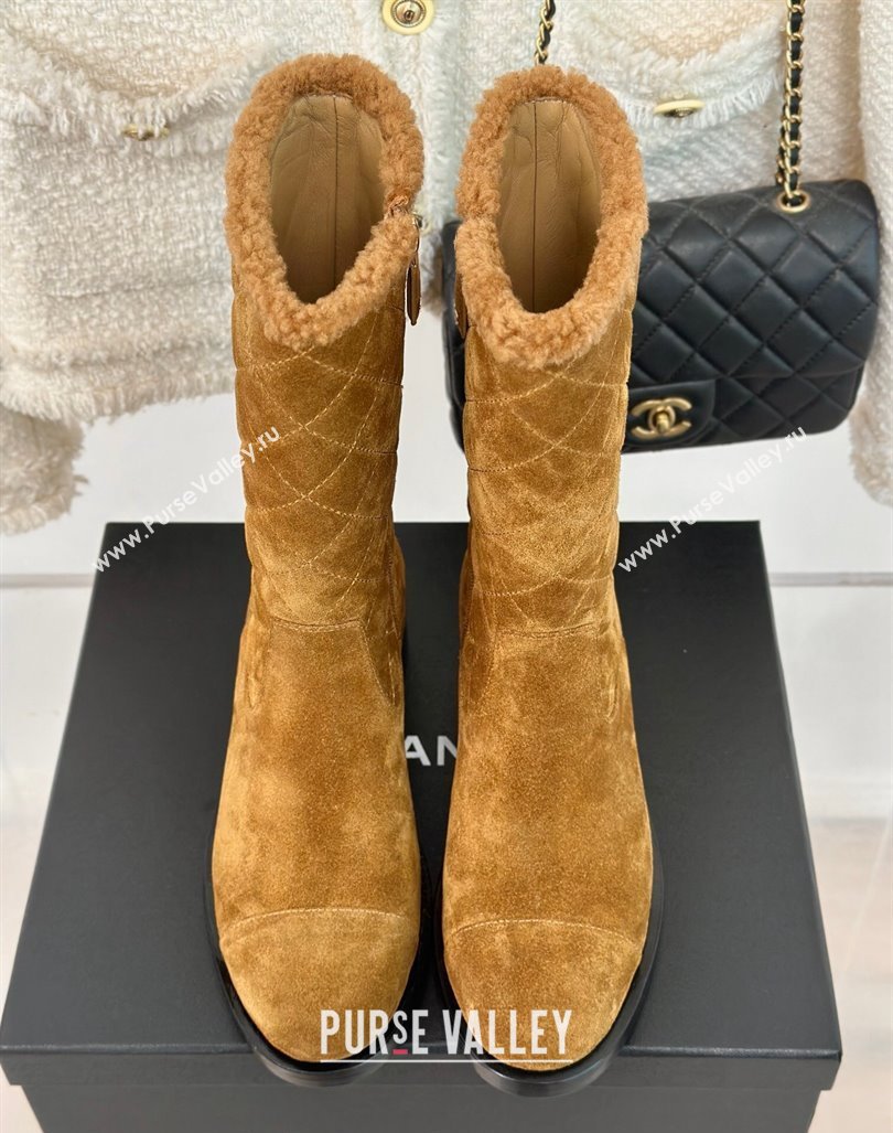 Chanel Quilted Suede Medium Boots Brown 2024 CH101502 (MD-241015076)