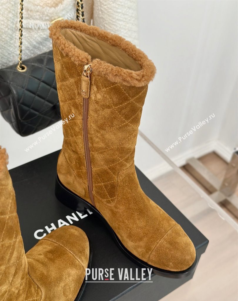 Chanel Quilted Suede Medium Boots Brown 2024 CH101502 (MD-241015076)