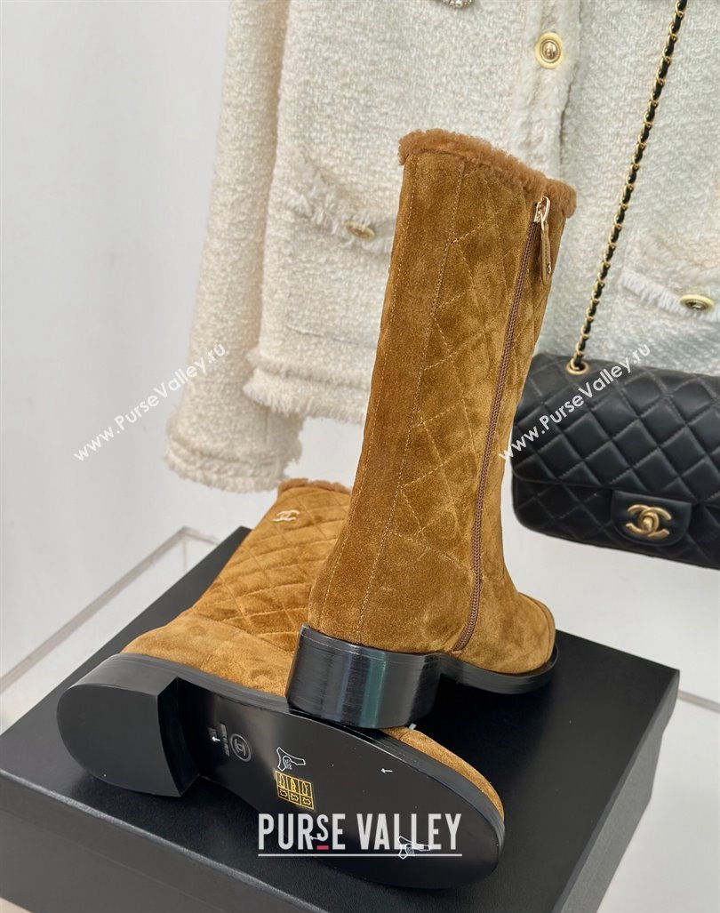 Chanel Quilted Suede Medium Boots Brown 2024 CH101502 (MD-241015076)